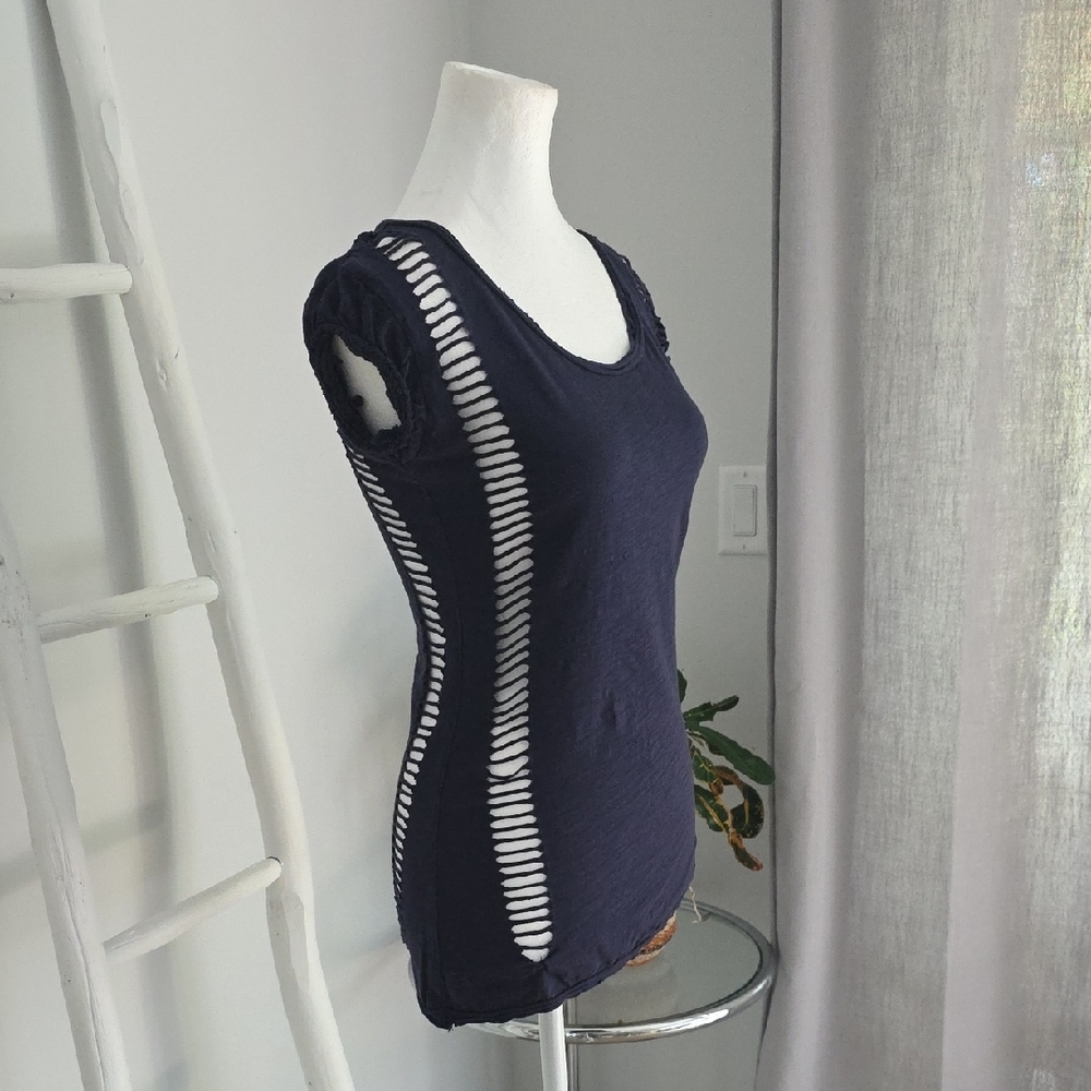 Women's Navy Cutout Stretchy Cotton Top